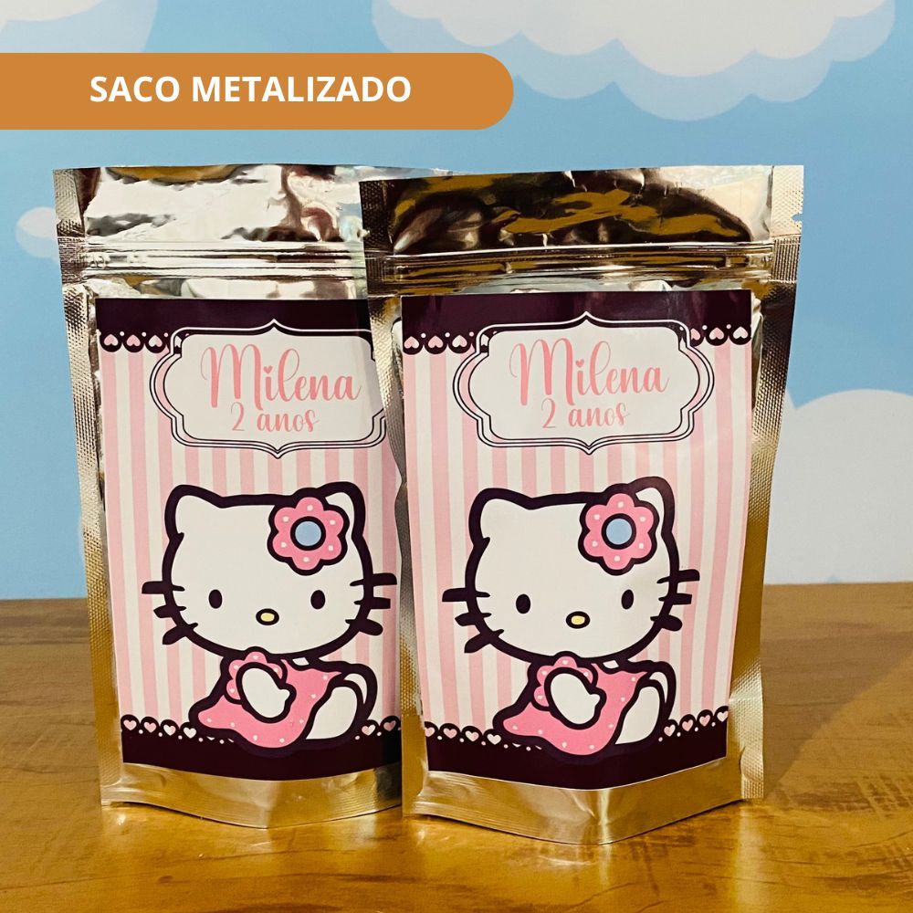 40 Saco Hello Kitty Personalizado Zip Lock Metalizado Lembrancinha ...