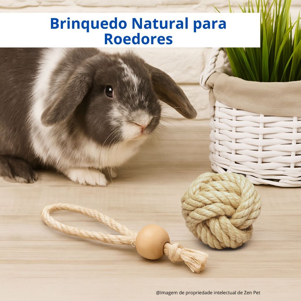 Brinquedo Natural para Coelhos e Roedores - Sisal + Pinus - Detalhe de Uso Seguro - Produto Premium Pet Caprili Shop