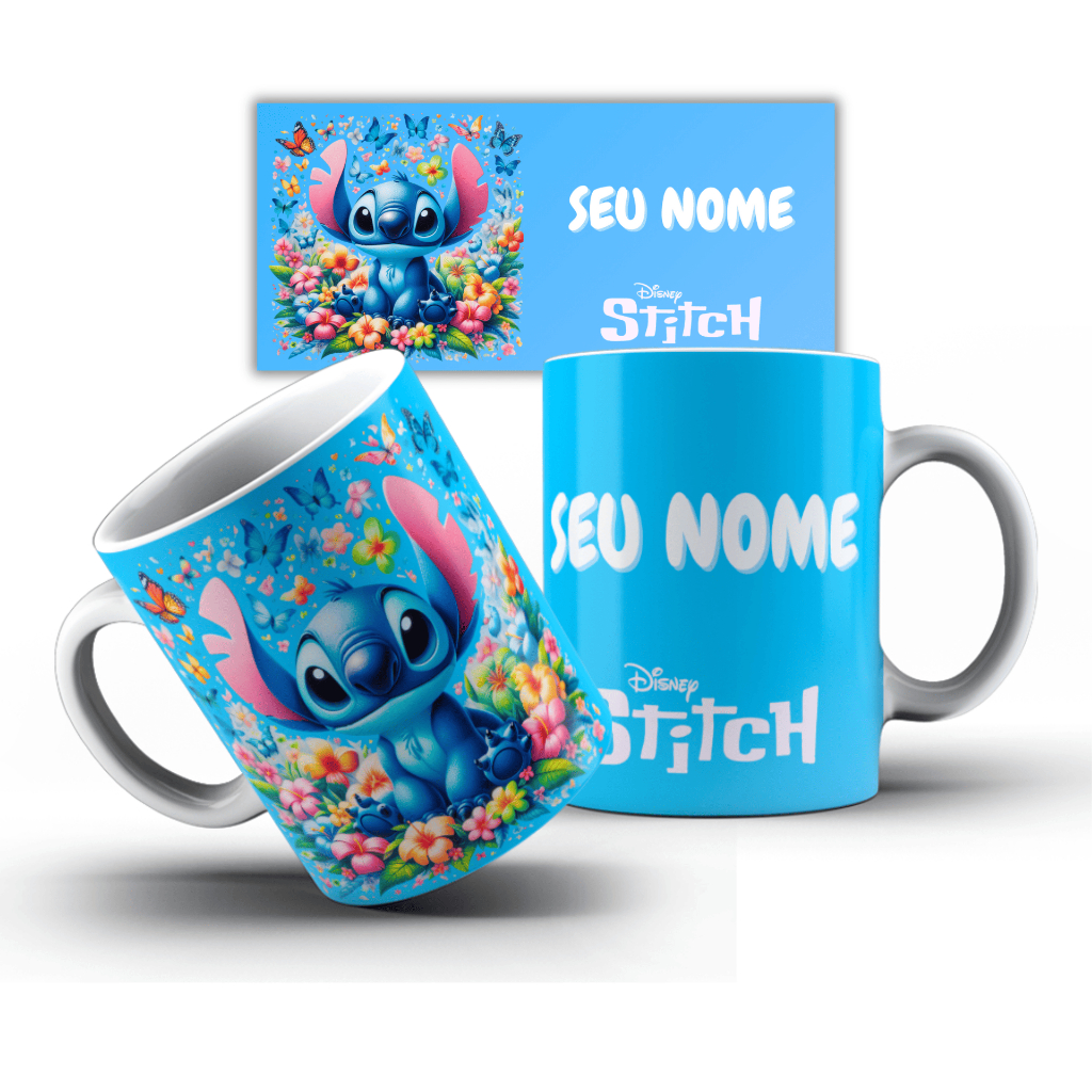 Caneca Personalizada Stitch COM NOME Coleção Jardim Lilo e Stitch ...