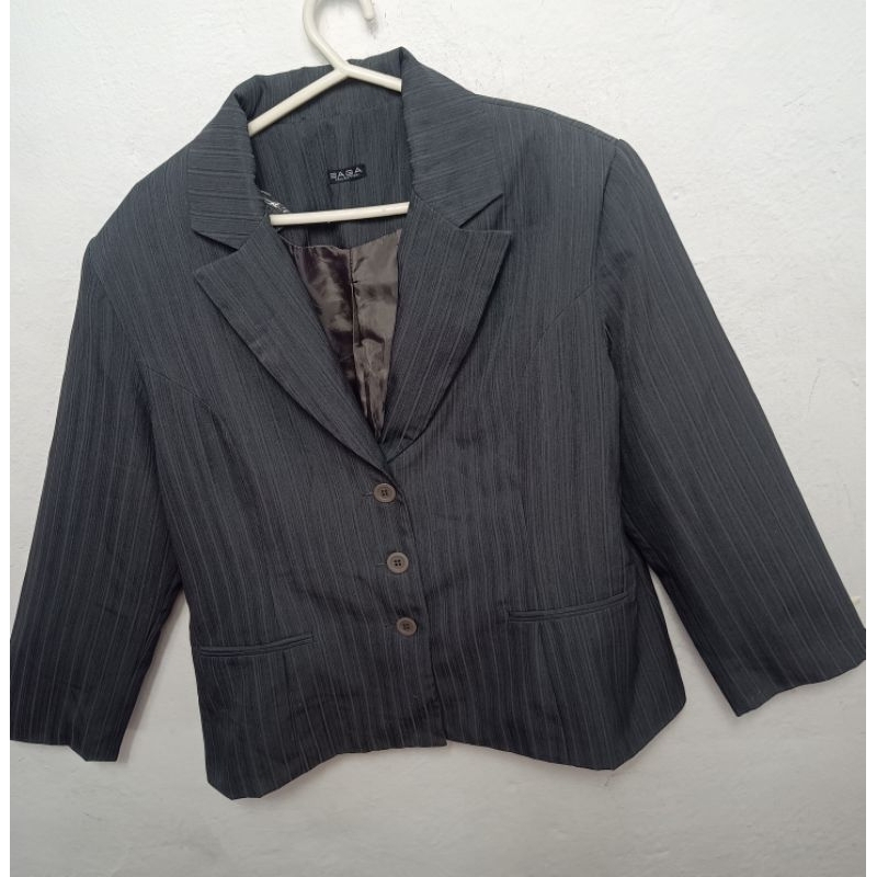 Terno feminino social cinza escuro com riscos de giz paletó 50 | Shopee ...