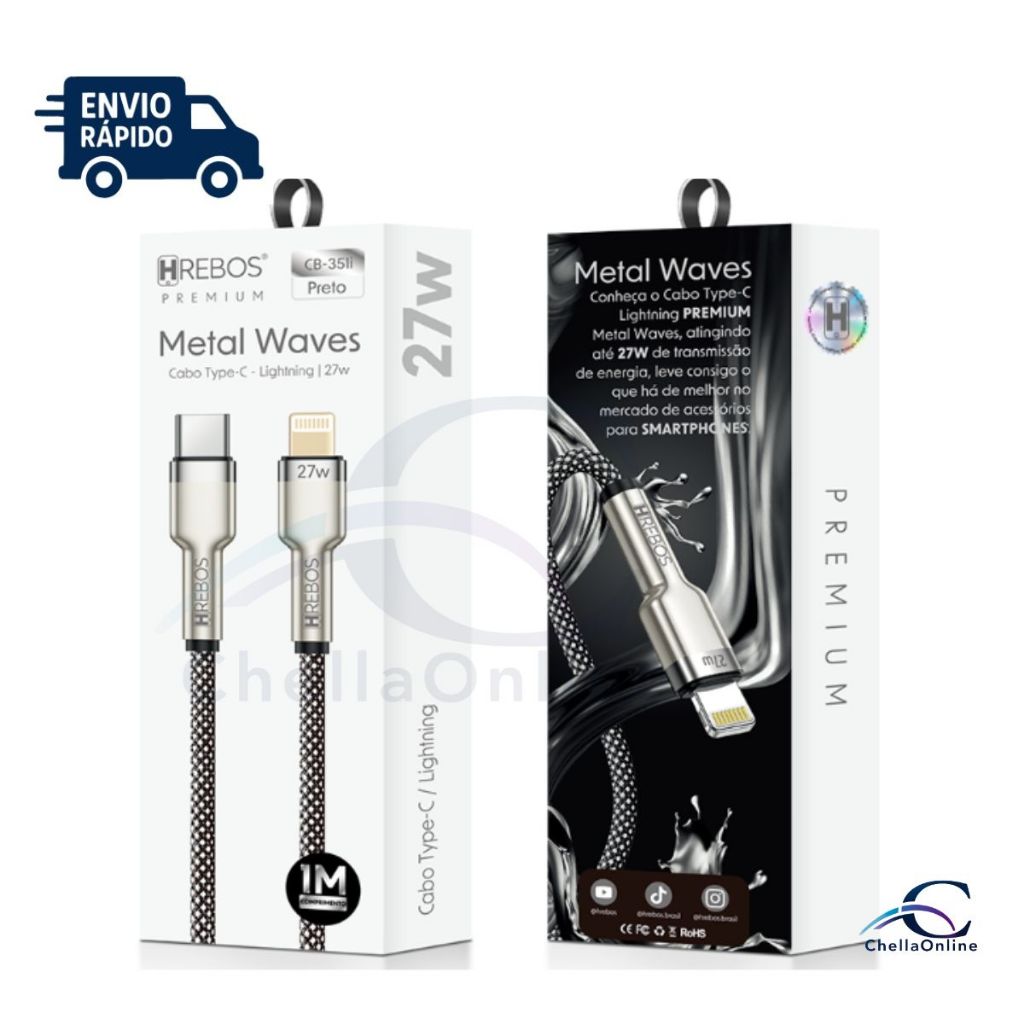 Cabo Metal Waves Type-C para Lightning – Rápido e Resistente – Modelos ...