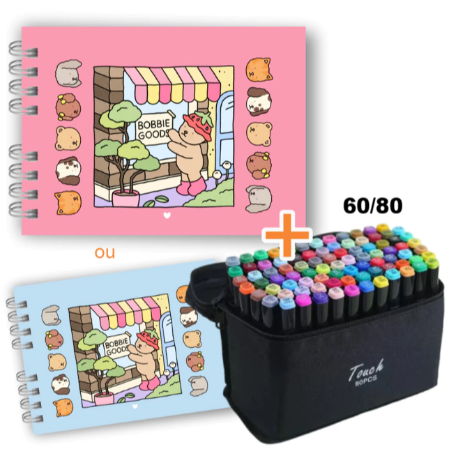 Canetas + Livro de Colorir BOBBIE GOODS Capa Dura 50 Folhas Caderno de ...