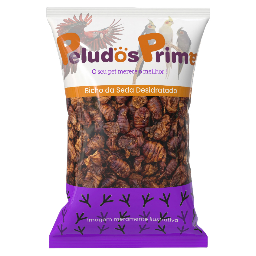 Insetos Bicho da Seda Crisalida Desidratada 50g 100g 250g 500g 1Kg Petisco Répteis Peixes Aves
