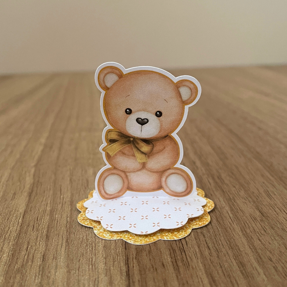 APLIQUE 3D EM PÉ URSINHO NEUTRO - CHÁ REVELAÇÃO NEUTRO URSO,CHÁ DE BEBÊ, URSO,APLIQUE CAIXA ACRÍLICA