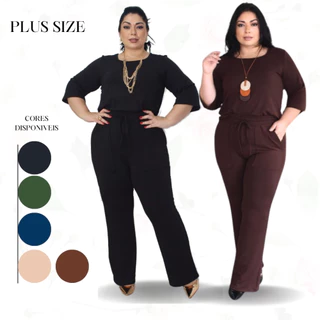 Conjunto Moletinho Plus Size Feminino Blusa 3/4 + Calça Pantalona Mais Vendida
