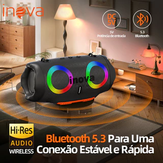 INOVA Caixa de Som Bluetooth Portátil 16W HiFi TWS Caixinha de Som com RGB FM IPX6 Som Estéreo Graves Intensos