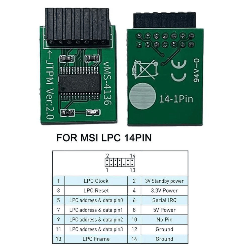 Módulo TPM 2.0 MSI, suporta a versão 14 Pin, Placas mãe Qiyida H9S e D4(nova versão)