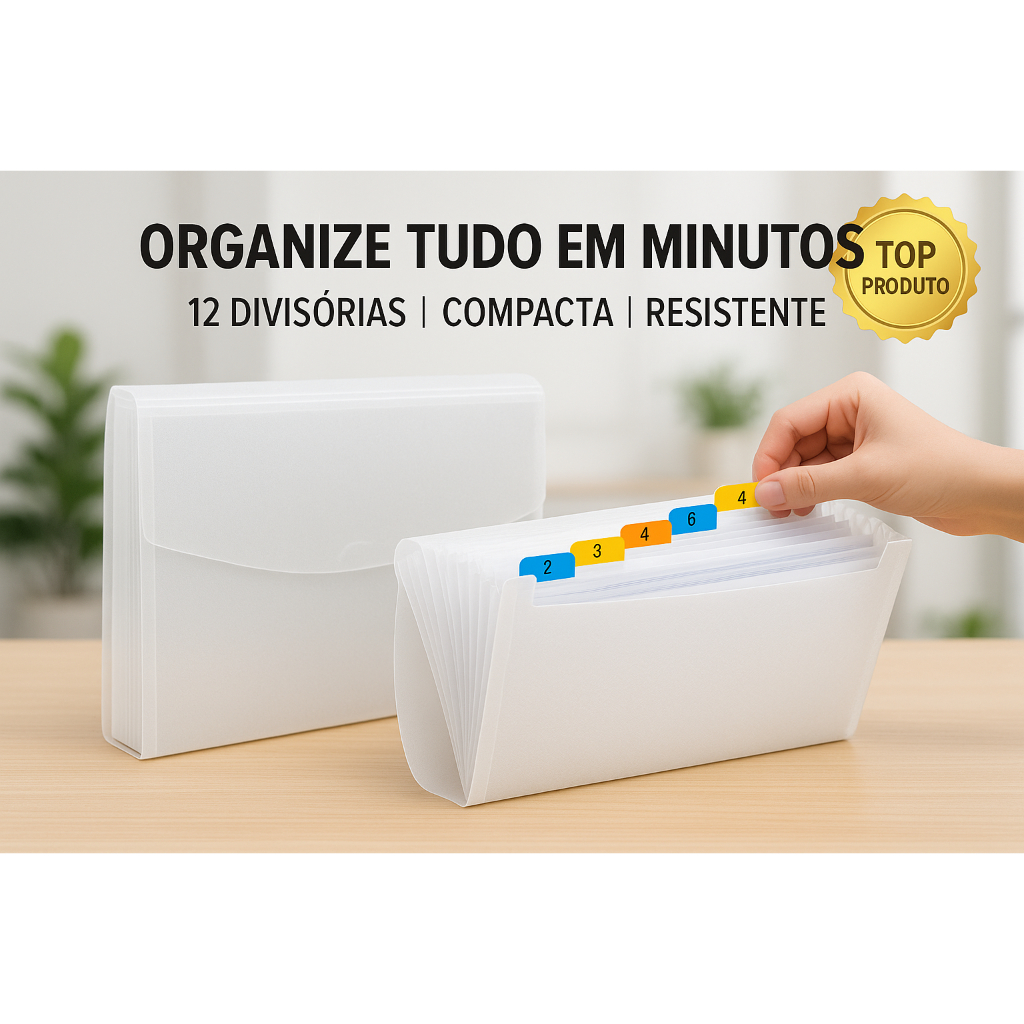 Pasta Sanfonada A4 Cristal com 12 Divisórias – Organização Documentos ...
