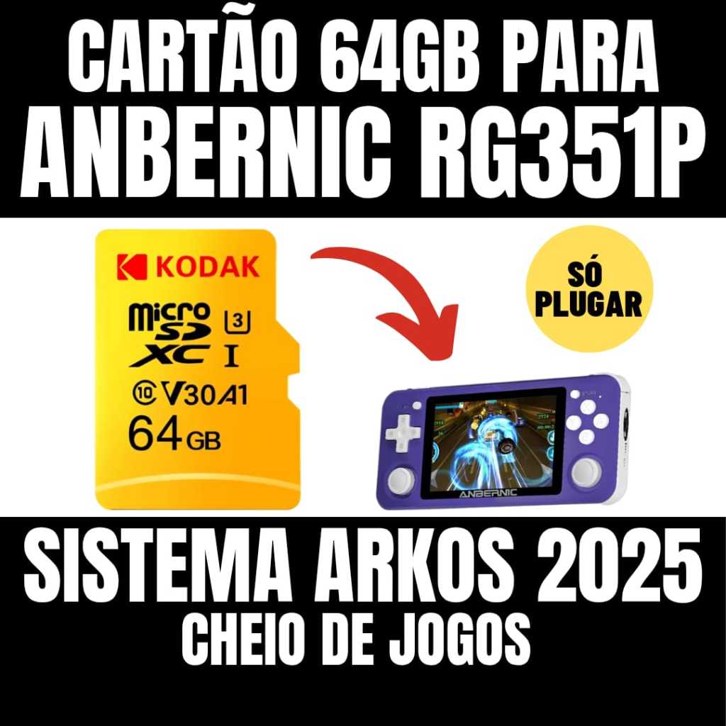 Cartão 64GB Com Sistema Arkos 2025 Para Portátil Anbernic RG351P ...