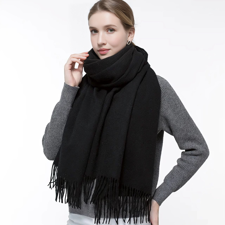 Cachecol Preto Fino Liso Pashmina Lenço Xale Echarpe Longo Hijab