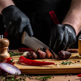 Kit 10 Luvas Preta Churrasqueiro BBQ Premium Luva de Churrasco Cozinheiro Alimentos Hamburgueria