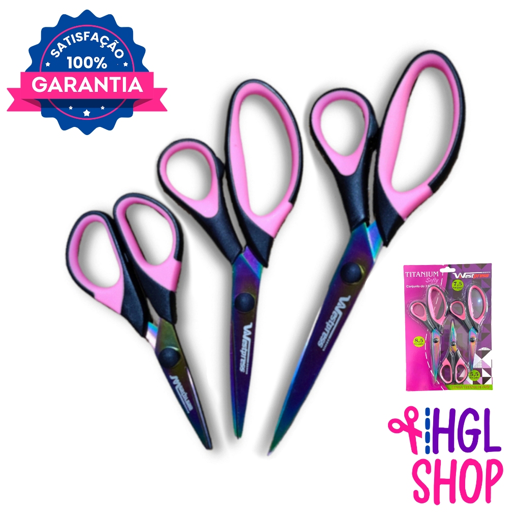 KIT 3 Tesouras Westpress Titanium Profissional - Não Perde Corte ...