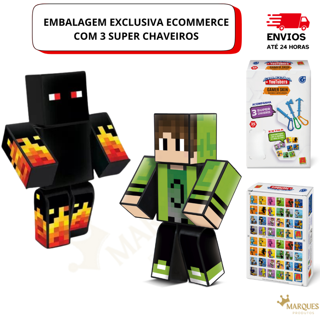 Kit Boneco Athos + Cadres 35 cm Minecraft Original Caixa com 3 ...