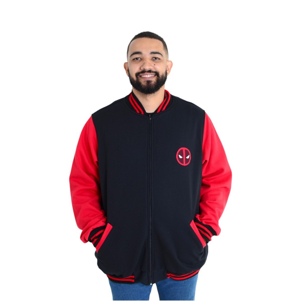 Moletom Jaqueta Deadpool Moletom College Blusa De Frio Preto e
