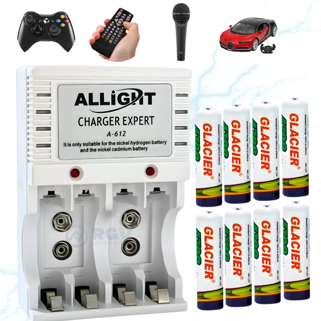 Kit Carregador de Pilhas AA AAA Bateria 9V Bivolt 110/220V