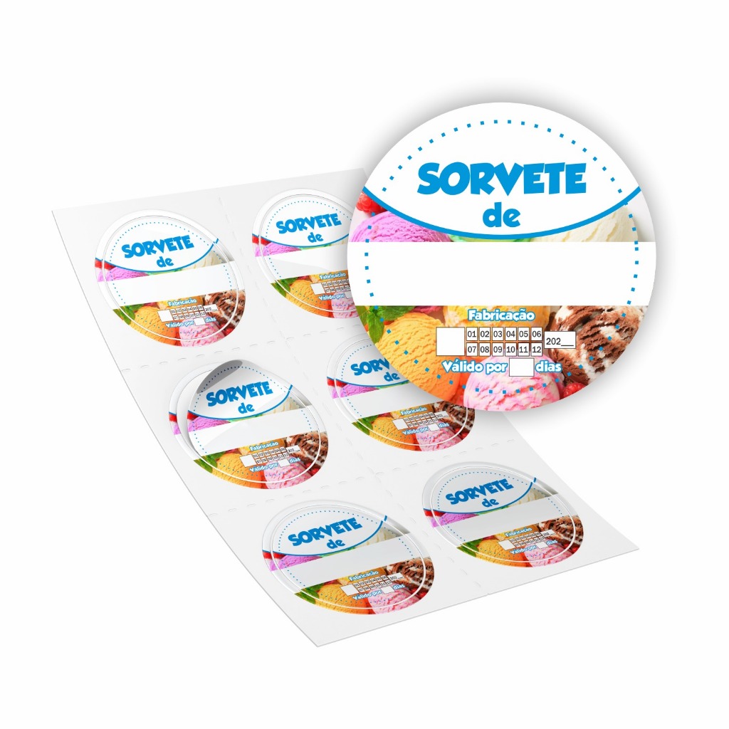100un Adesivo Pronto Sorvete 5cm Rótulo Etiqueta Sabor Validade Pote ...