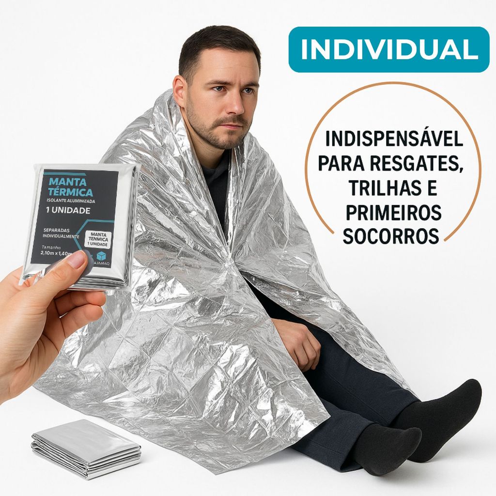 Kit 10 Cobertor Manta Térmica Aluminizada p/ Emergência, Resgate, Camping e Primeiros Socorros