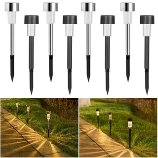 Kit Luminaria Solar Balizador Espeto Led Chão Prata Decoração Jardim Quintal Luz Quente Frio 10UN 20UN 30UN 40UN