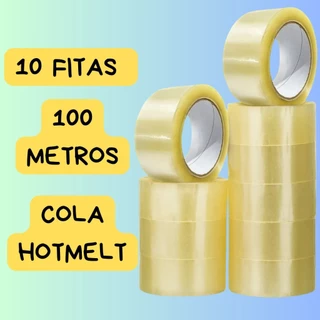 Kit 10 Rolos Fitas Durex Adesivas de 100 Metros 45x100 Transparente Embala Caixa Mudança