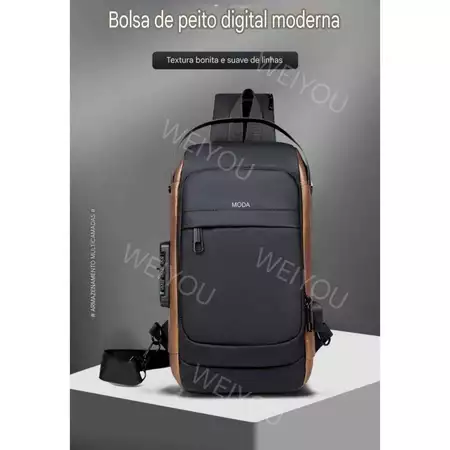 Mochila compacta de ombro transversal unilateral com trava de senha USB e à prova d'água