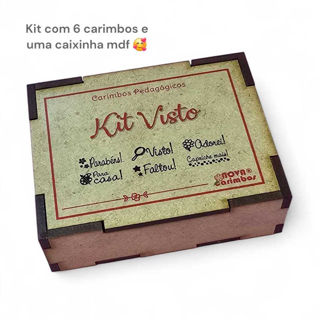 Kit Pedagógico Visto - Kit com 6 carimbos 3x1,5cm em uma linda caixa de mdf