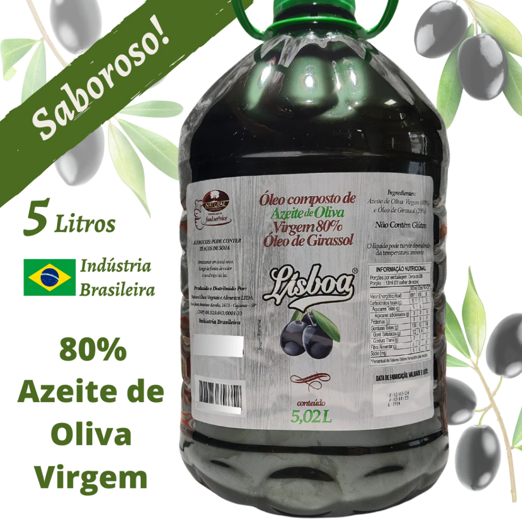 Azeite de Oliva Virgem Natural - Blend Com Óleo de Girassol - 5 Litros, Produto Nacional