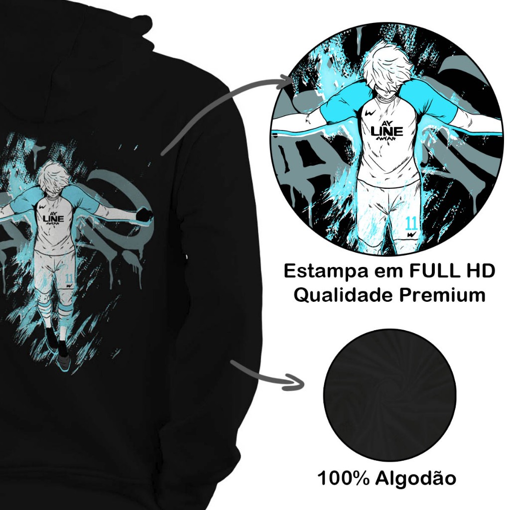 Blusa De Moletom Canguru Streetwear Anime Seishro Nagi Icon Blue