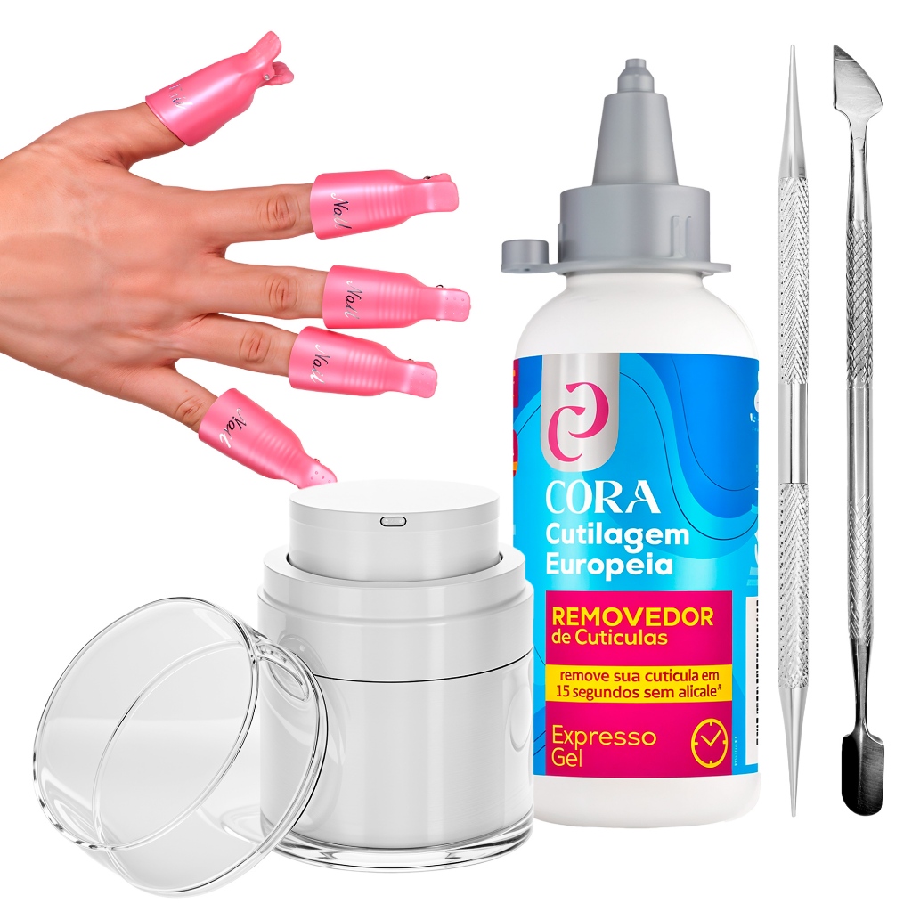 Kit Removedor De Cutícula Gel Dedal Dedeira Unhas Gel Esmalte Frasco ...