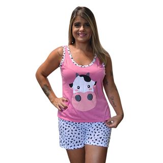 Pijama Feminino Regata Baby Doll em malha premium estampado em Oferta na Shopee