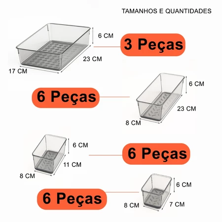Kit 21 Organizador Multiuso Modular Gavetas Acrílico Cristal e Fume