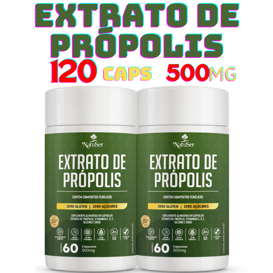 Extrato de Própolis Puro 60 Cápsulas 500MG NatuSer