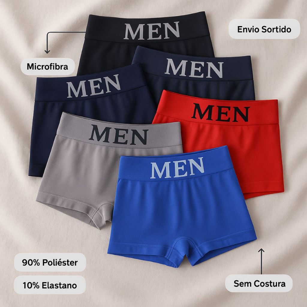 Kit de Cuecas Microfibra Sem Costura - Conforto e Ajuste Perfeito 4 ou 2 Unidades