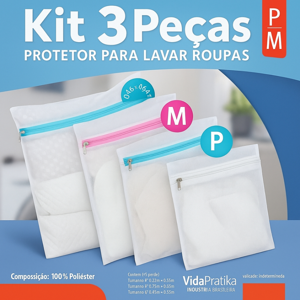 Kit 3 Sacos Protetores para Lavar Roupas Delicadas – P M G | Shopee Brasil