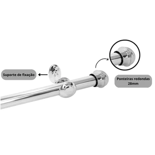 Varao Cromado Para Cortina Aluminio De 1 Mt a 5 Mts 19MM Ponteiro Quarto Cozinha Sala Resistente