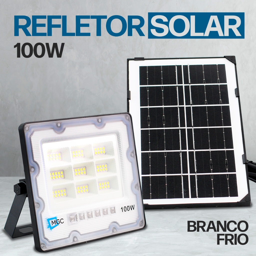 Luminária Refletor Placa Solar LED Kits 3 - Bateria Recarregável 100W ...