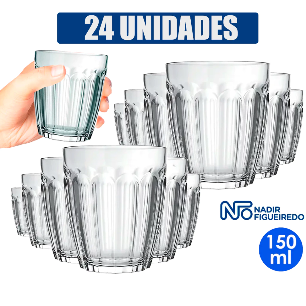 jogo 24 Copos Barriquinha Dose 150ml Nadir Figueiredo Vidro Temperado Transparente Café Drink Licor