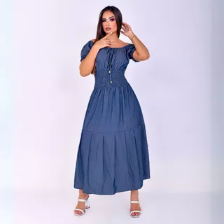 Vestido Jeans Ciganinha Ombro A Ombro Casual Elegante De Festa