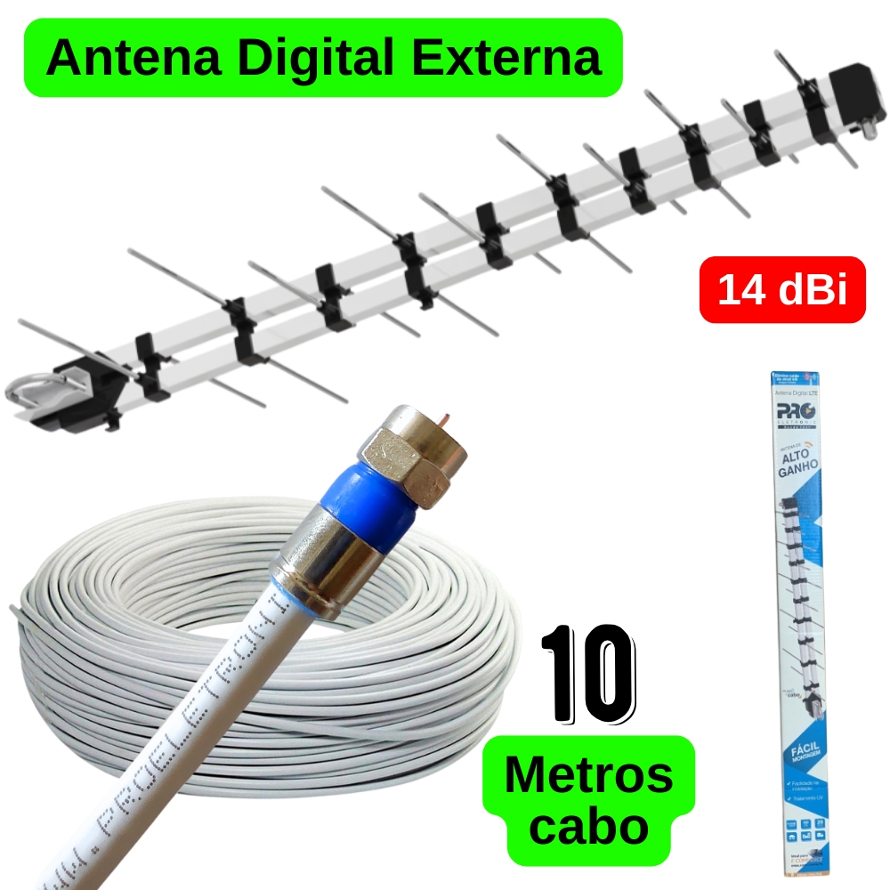 Antena Tv Digital Externa Espinha Peixe 4k Proeletronic prohd