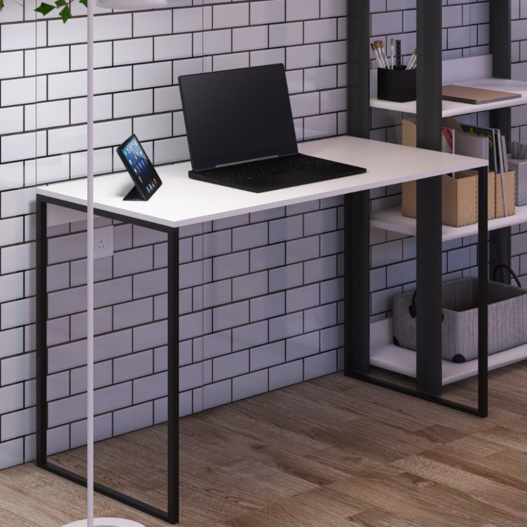 Mesa Escrivaninha Industrial Home Office MDP e Aço 120cm | Shopee Brasil