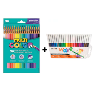 Kit Lápis De Cor Multicolor 36 Cores + Canetinha Hidrocolor 24 Cores Super Promoção De Lançamento em Oferta na Shopee