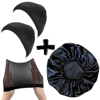 2 Touca de Nero Wave Cap + 1 Touca de Cetim Antifrizz Day After Cabelo Liso Feminino e Masculino