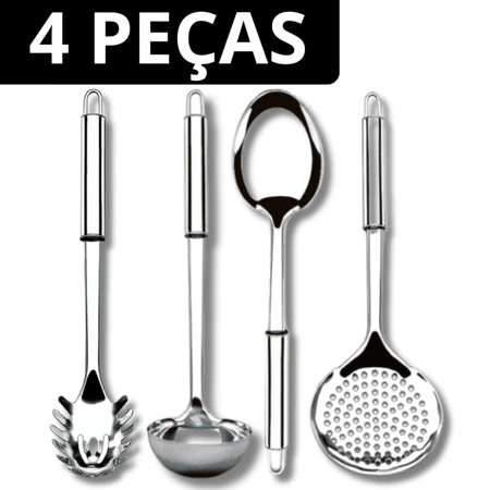 Kit 4 utensílios de cozinha em aço inox 