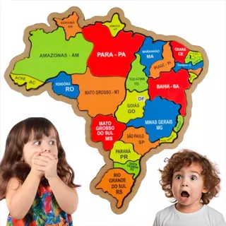 Mapa Do Brasil Em Madeira Quebra Cabeça Região Estado em Oferta na Shopee