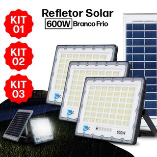 Luminária Refletor Placa Solar LED Kits 3/2/1 Bateria Recarregável 600W ...