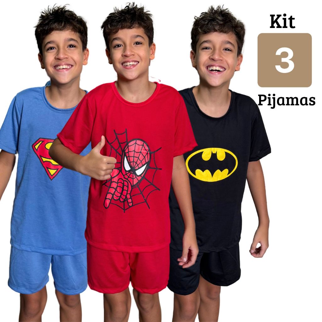 Kit com 3 Pijamas Baby Doll Infantil Personagens Sortidos de Menino Regata ou Meia manga em Oferta na Shopee