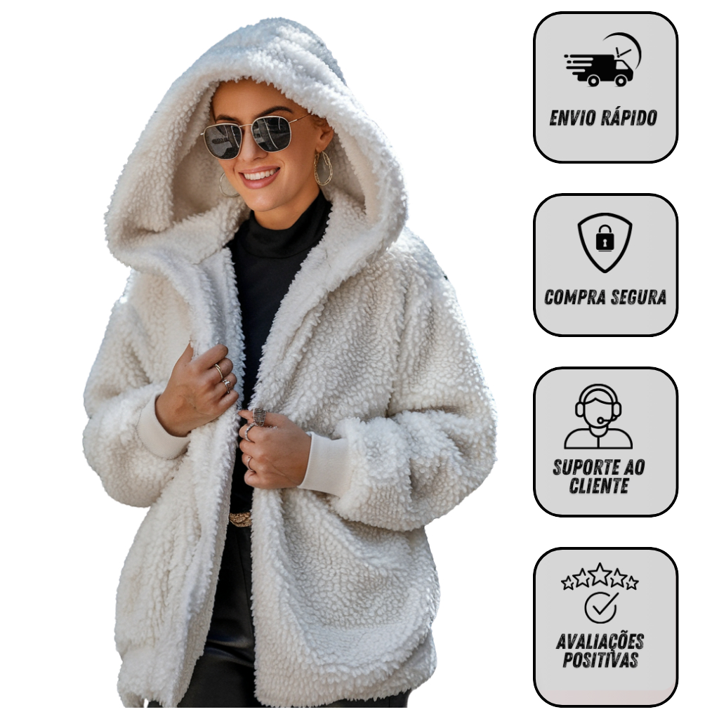 Casaco Teddy Feminino Preto Branco Blusa de Frio Feminina Pelinho