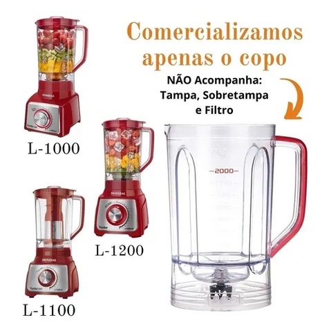 Copo De Liquidificador Mondial L1000 / L1100 / L1200 / L-48-r-sl - Vermelho