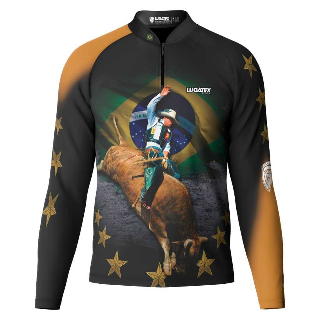 Camisa Agro Rodeio Bull Rider Bandeira do Brasil Com Proteção UV+50 ...