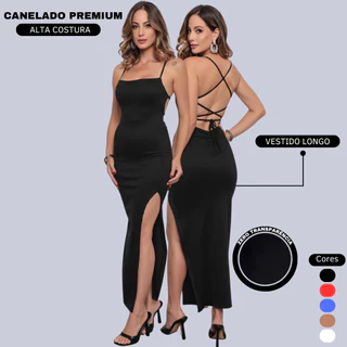 Vestido LONGO elegante com costas nuas trançadas Fenda Lateral Empina Bumbum Colado Novo em Oferta na Shopee