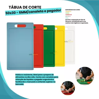 Tabua De Corte Canaleta Pegador 50x30 - 6mm Polietileno Carnes Legumes